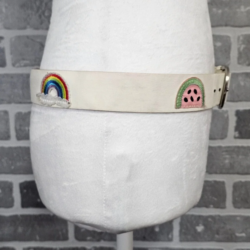 Y2K Coquette Novelty Patch White Belt Unicorn‎ Rainbow Indie Kitsch Women's S/M